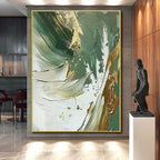 “Green - Gold - White Abstract” - Nature - Inspired Abstract Painting On Canvas PS0088