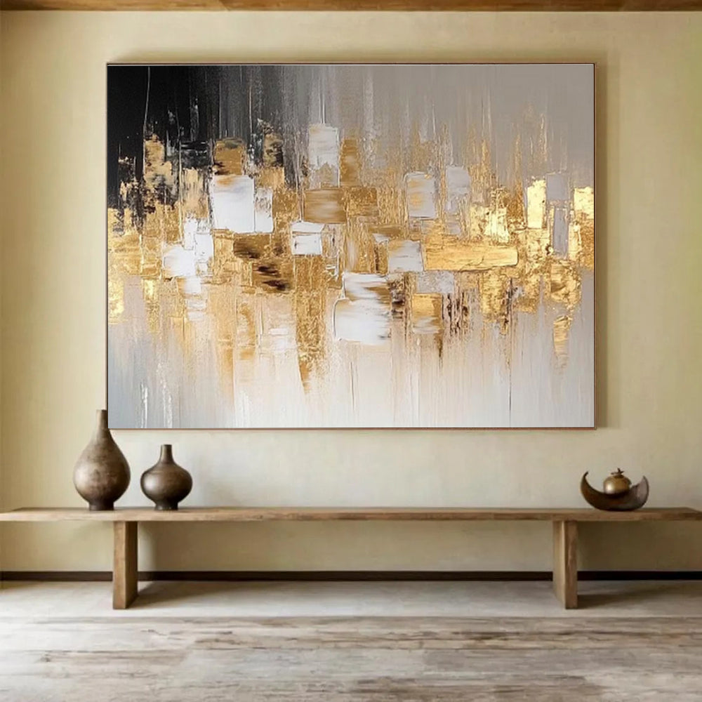 “Gold And Gray Cubist Abstract” - Abstract Painting On Canvas DKS528