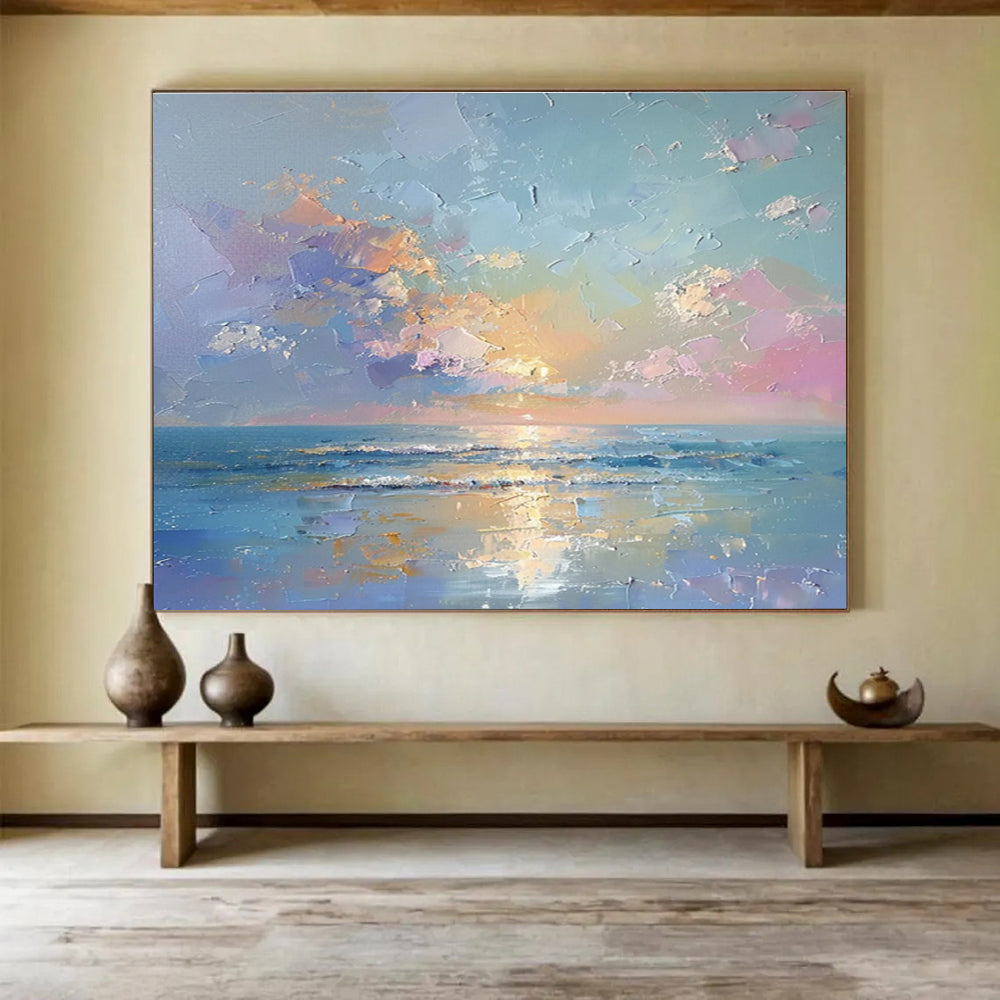 Vibrant Seaside Sunset - Impressionistic Seascape Painting On Canvas DKS363