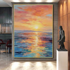 “Sunset Sea Reflection” - Orange, Pink, Blue, Purple Abstract Seascape Painting On Canvas PS0687