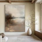 “Muted Gray - Brown Landscape Haze” - Atmospheric Abstract Painting On Canvas PT1874