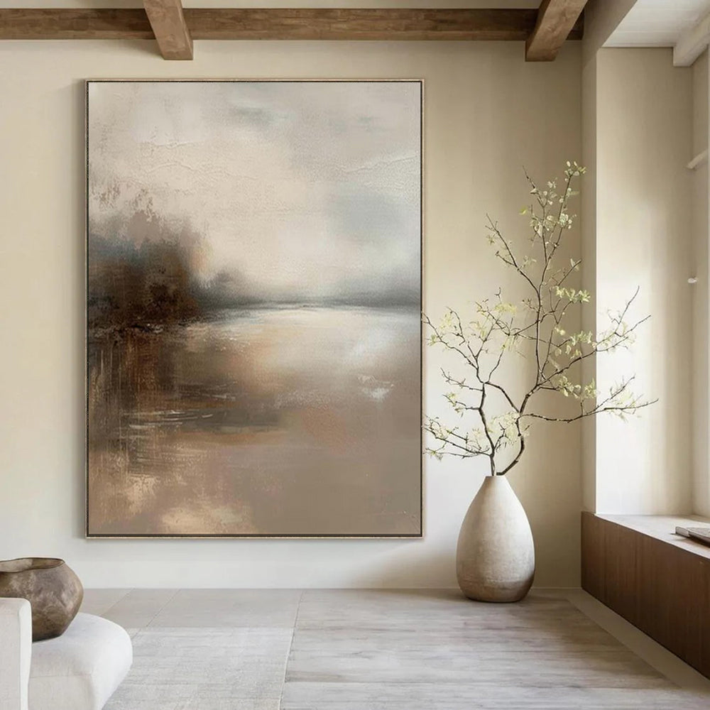 “Muted Gray - Brown Landscape Haze” - Atmospheric Abstract Painting On Canvas PT1874
