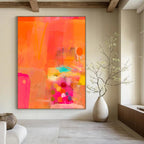 “Bright Orange and Pink Abstract” - Abstract Expressionist Painting On Canvas PT2002