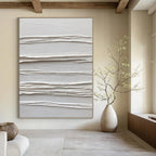 White with Linear Textures "White Lines" Abstract Painting On Canvas PS1347