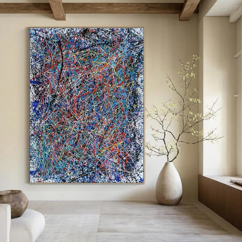 Colorful Tangled Lines on White "Color Chaos" Abstract Painting On Canvas PS1316
