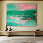 “Turquoise Seascape Abstract” - Dreamy Impressionistic Painting On Canvas DKS398