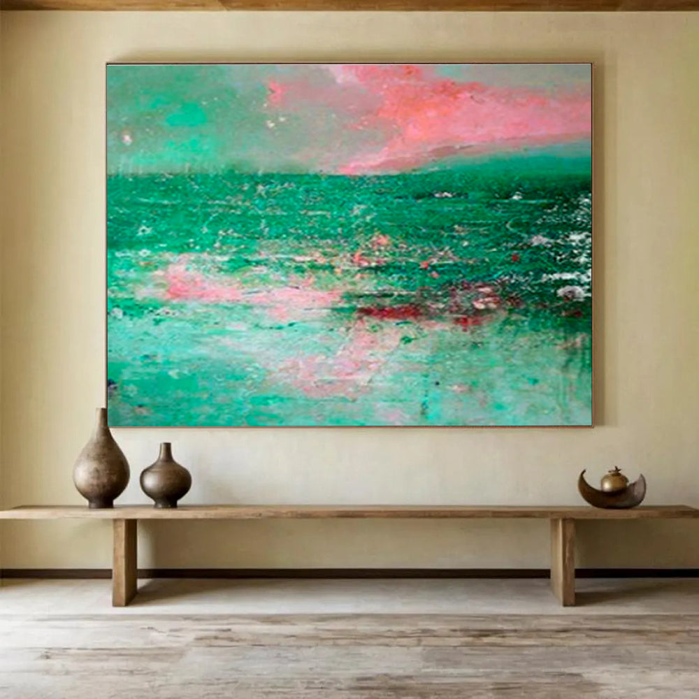 “Turquoise Seascape Abstract” - Dreamy Impressionistic Painting On Canvas DKS398