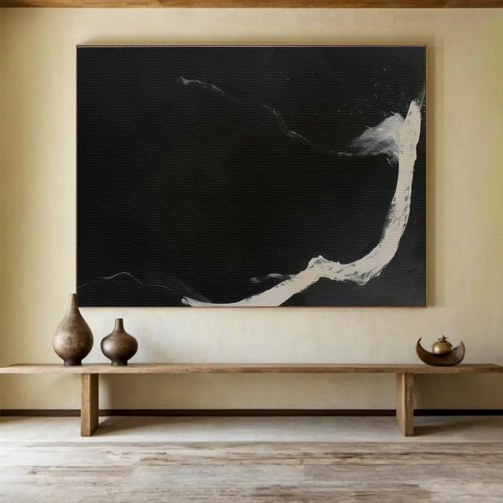“Black and White Flowing Abstract” - Abstract Painting, Ideal for Study & Gallery Wall DKS591