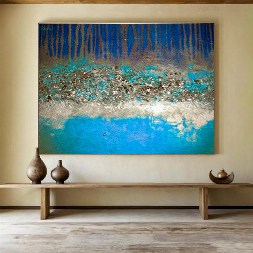 “Textured Blue Forest Abstract” - Nature - inspired Textured Painting On Canvas DKS385