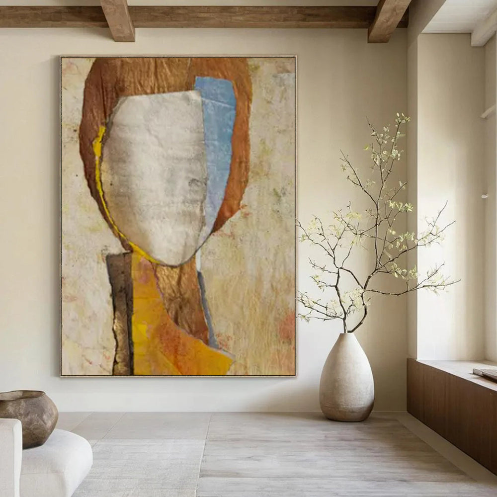 “Collage Portrait in Earth Tones” - Mixed - Media Collage Painting On Canvas PT2221