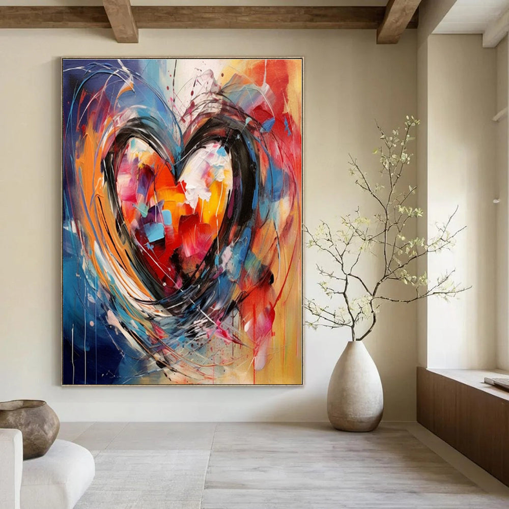 Vivid Colors with Heart - Shaped Abstraction "Colorful Heartbeat" Abstract Painting On Canvas PS1273