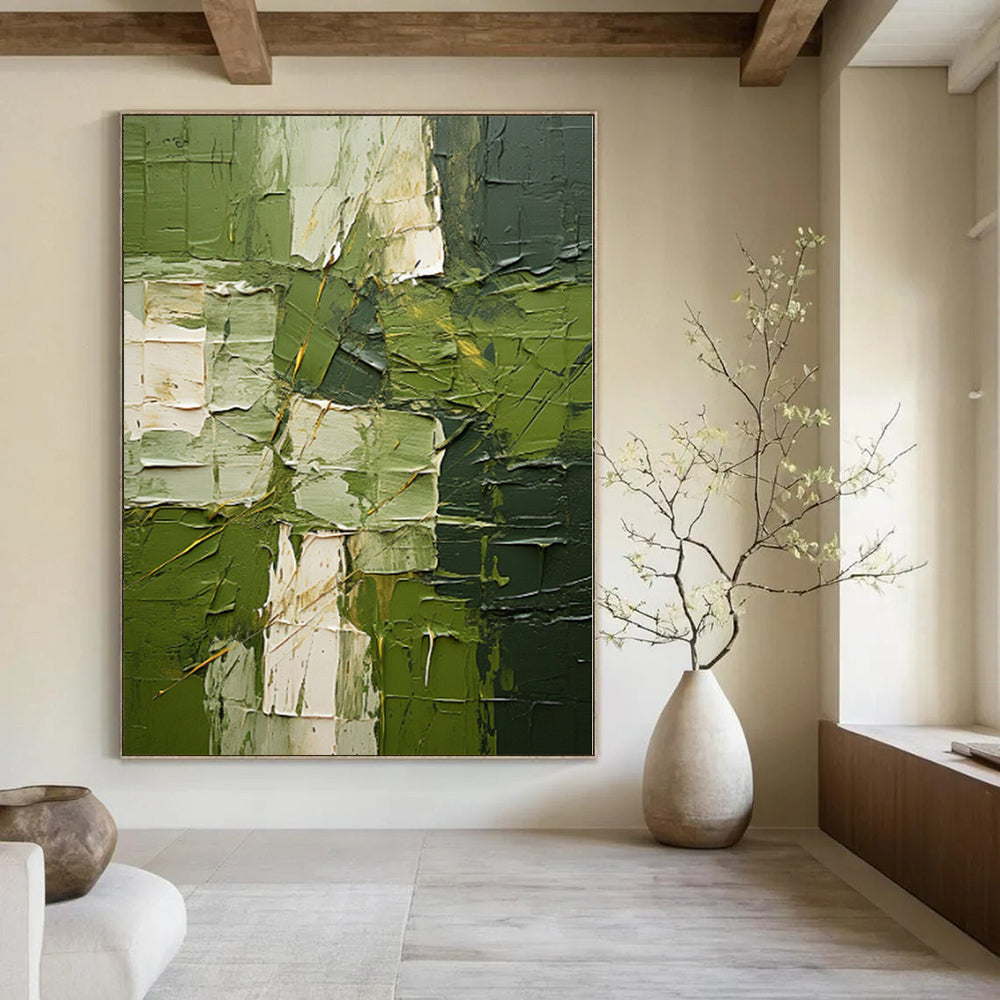 “Textured Green Abstract” - Impasto Abstract Painting On Canvas PS0187