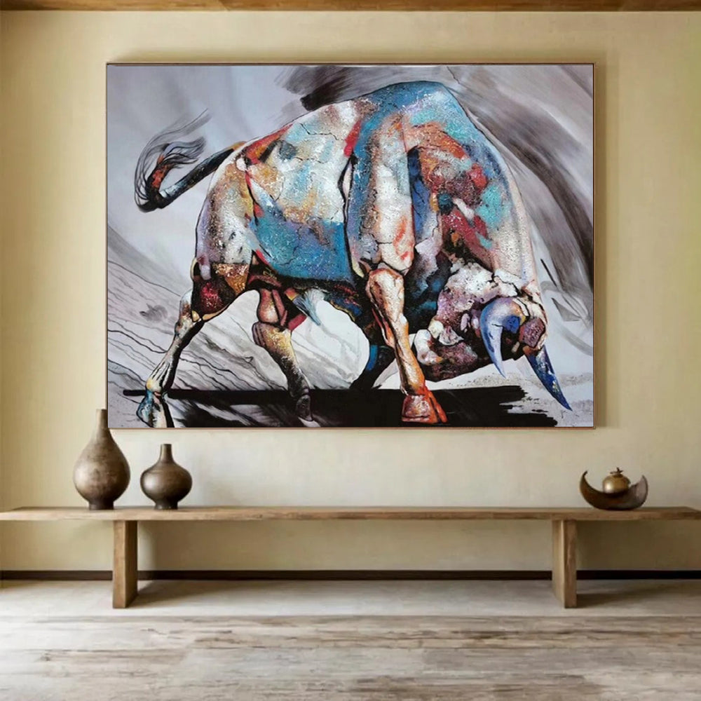 “Colorful Charging Bull” - Expressionist Animal - Painting On Canvas PT1747