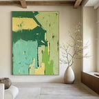 “Green and Blue Geometric Abstract” - Cubist Geometric Painting On Canvas PT2276