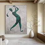 “Green Golf Player Silhouette” - Abstract, Sporty - Themed Painting On Canvas PT1561