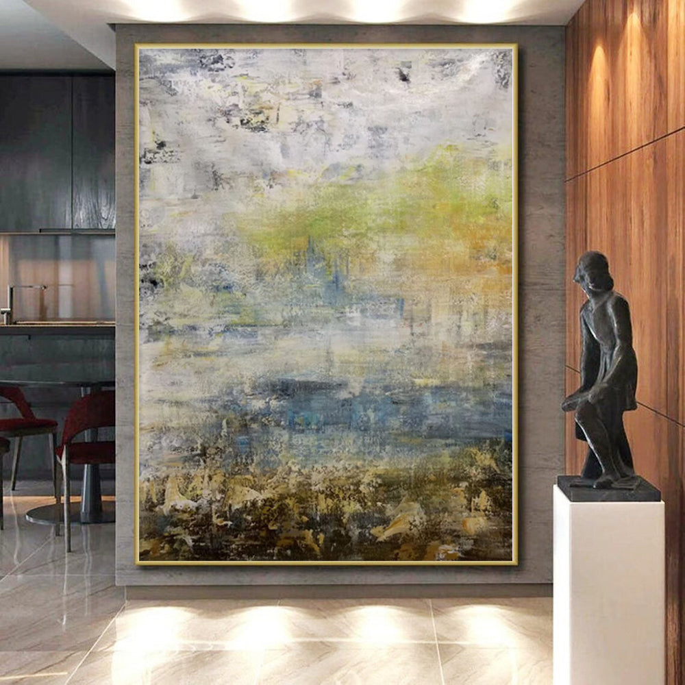 “Grey - Green - Blue Abstract Hazy Landscape” Painting On Canvas PS0379