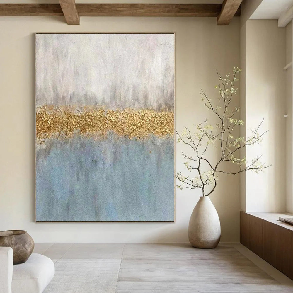 “Gray and Gold Abstract” - Minimalist Abstract Painting On Canvas PT2289