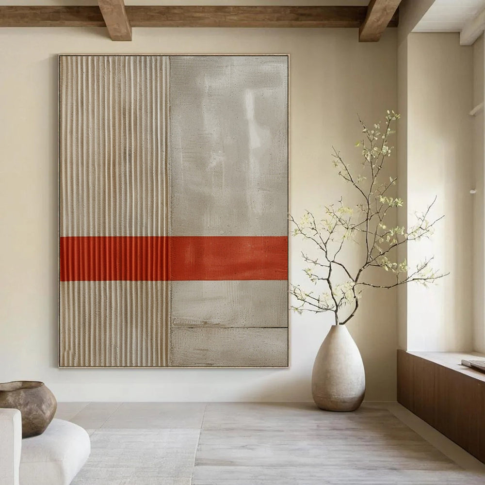 “Beige - Gray Minimalist Lines” - Minimalist Abstract Painting On Canvas DS007