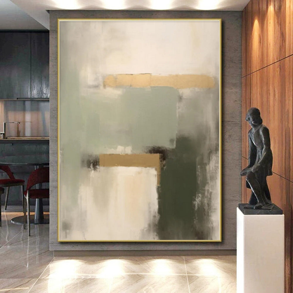 “Green - Gold - Gray Subtle Harmony” - Green, Gold, Gray Abstract Painting On Canvas PS0532