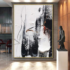 “Black - White - Red Textured Chaos” - Black, White, Red Abstract Painting On Canvas PS0503