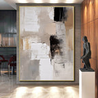 “Neutral - Black Textured Abstract” - Beige, Gray, White, Black Textured Abstract Painting On Canvas PS0442