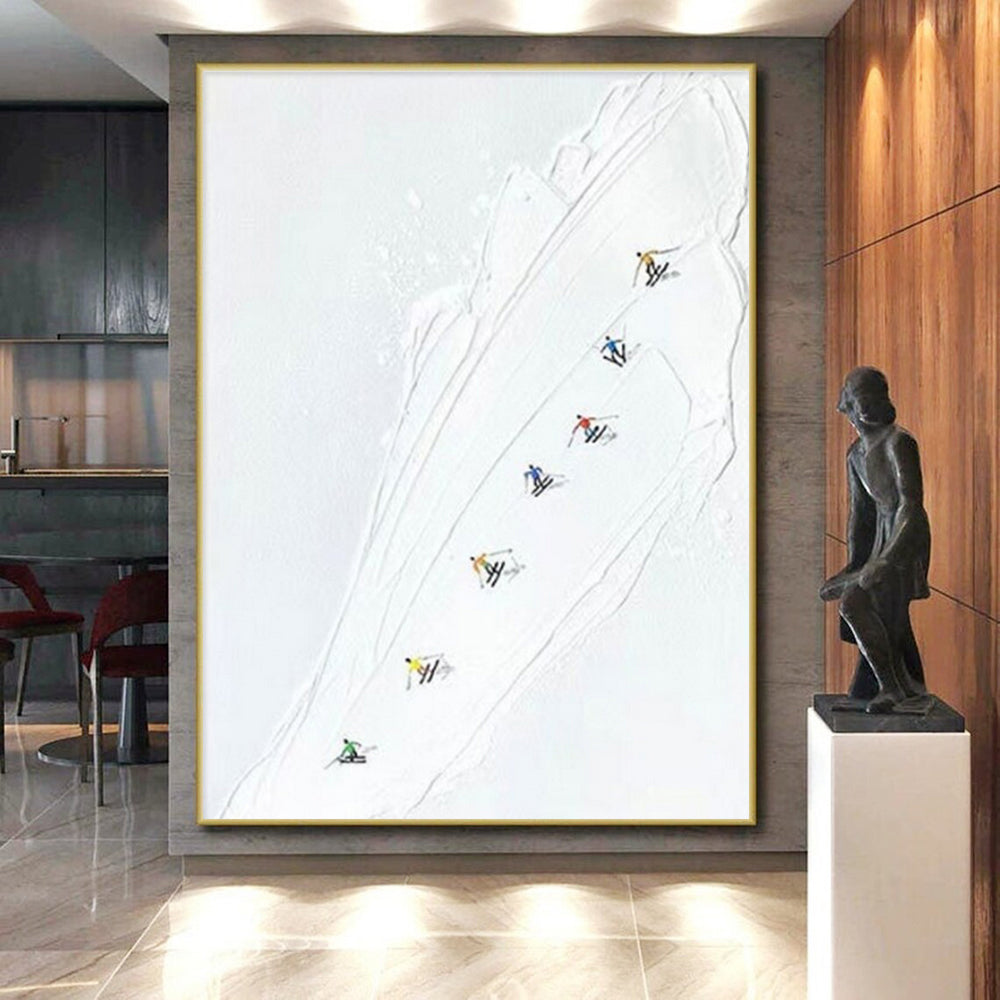 “Colorful Ski Slope” - Multicolor, White Abstract Sports Painting On Canvas PS0734