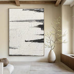 “Textured Black and White Abstract Horizons” - Layered Minimalist Painting On Canvas DS384
