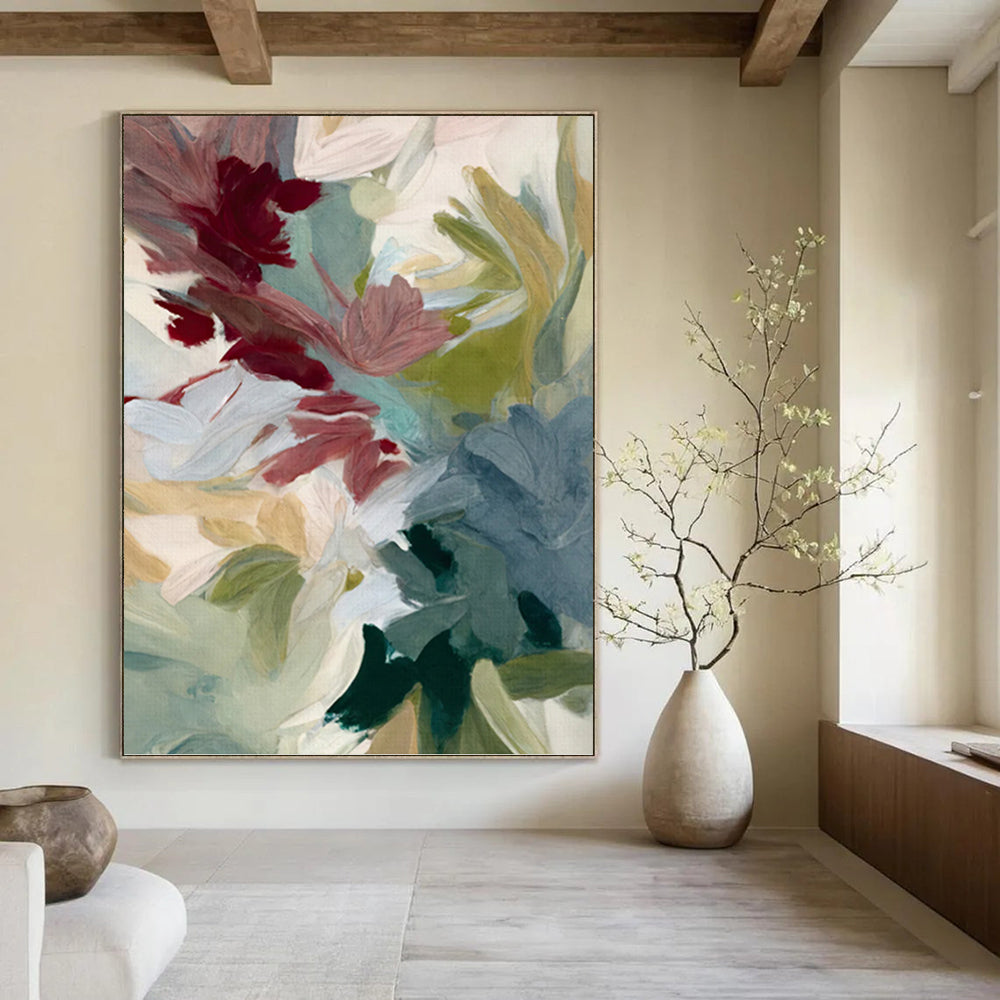 “Muted Color Flower Abstract” - Minimalist Floral Painting On Canvas PT1351