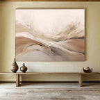 Beige and White Flowing Waves Abstract Painting On Canvas DKS092