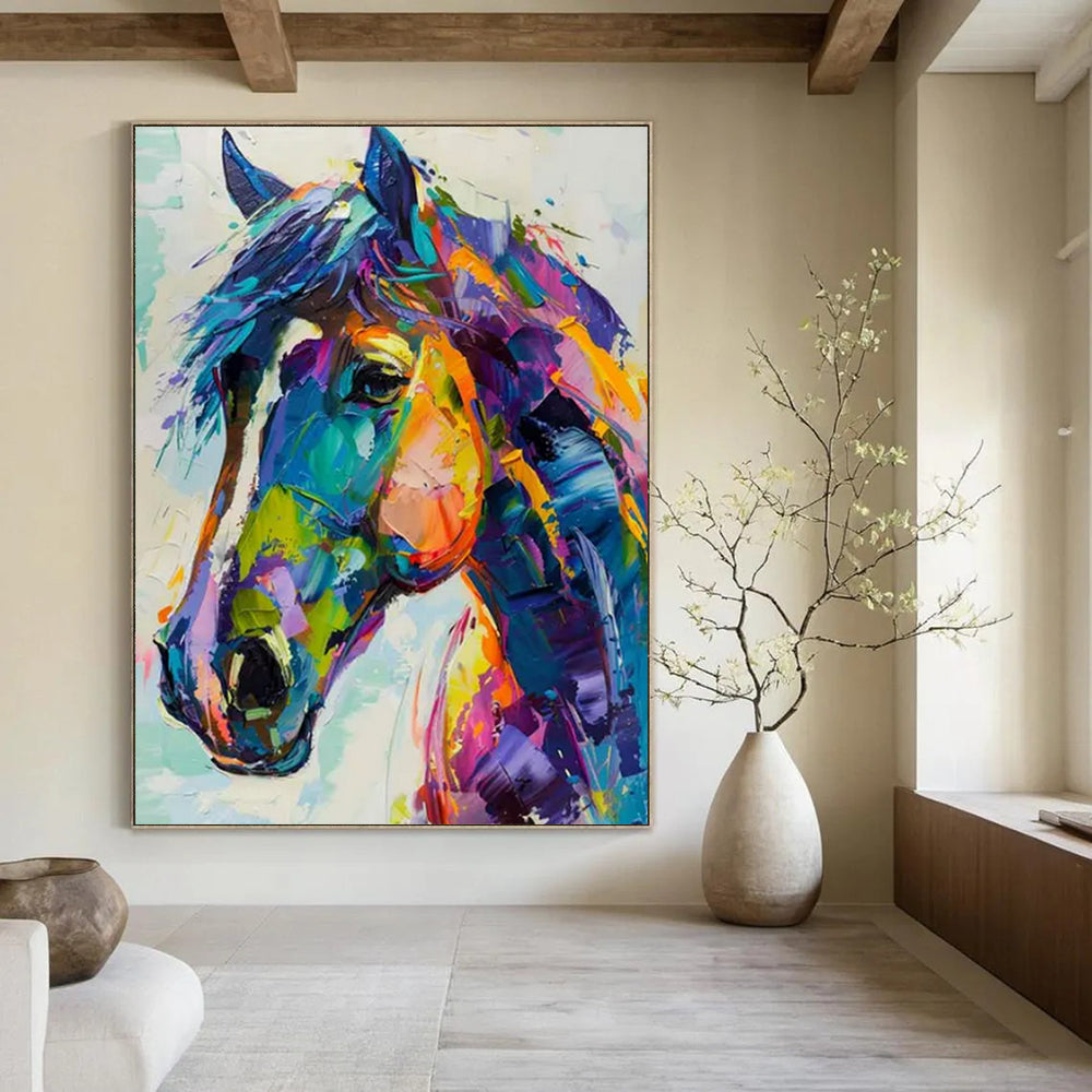 “Rainbow - Colored Horse” - Expressionist Animal Painting On Canvas PT2239