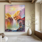 “Colorful Mountain Waterfall” - Expressionist Landscape Painting On Canvas PT1279