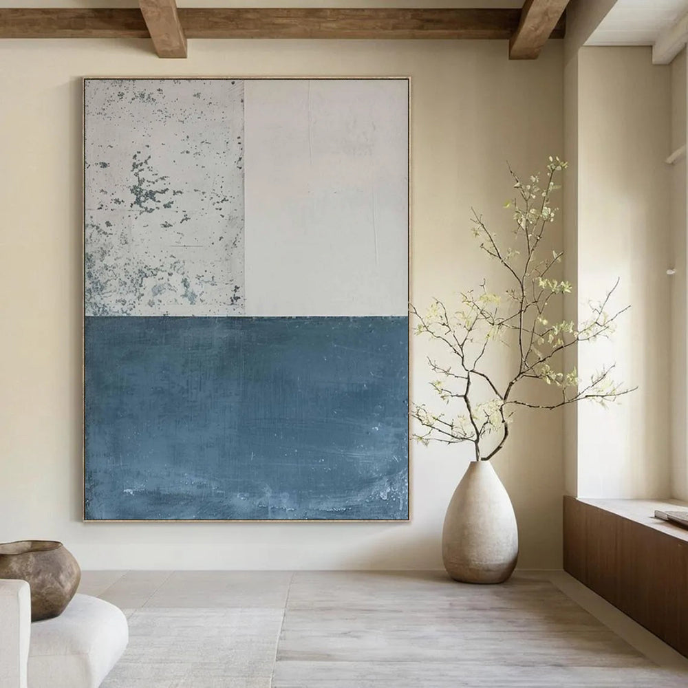 Blue - Gray Minimalist Blocks Textured Painting On Canvas DS085