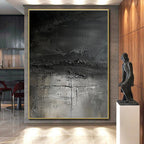 Black & Gray Textured Abstract "Midnight Ashes" Painting On Canvas PS0858