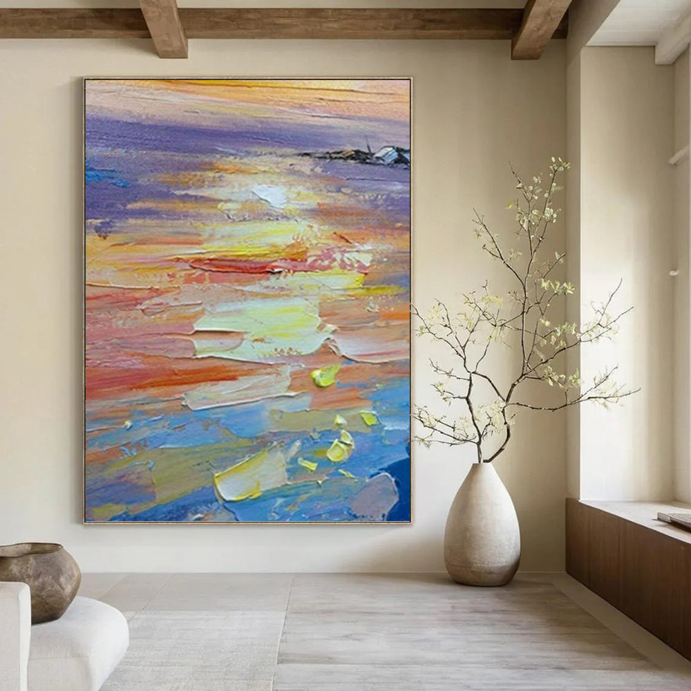 “Impasto Sunset Seascape” - Impasto Landscape Painting On Canvas PT1040