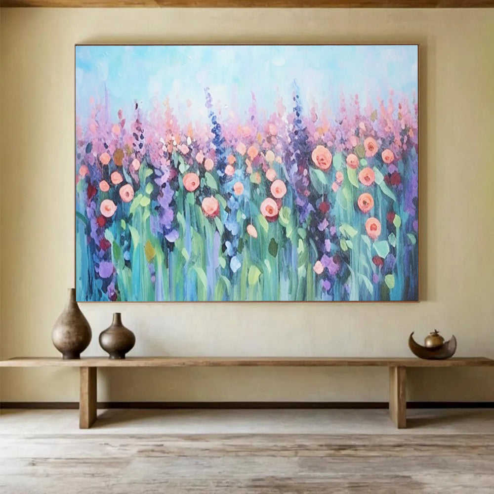 “Pastel Flower Field” - Impressionistic Floral Painting On Canvas PT229