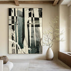 “Checkerboard & Abstract Forms” - Black & White with Dynamic Shapes Painting On Canvas DS218