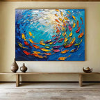 “3D Colorful Fish School” - Textured Underwater Painting On Canvas PT199