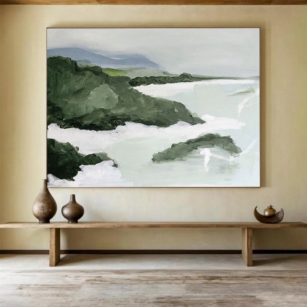 “Green Coastal Landscape Abstract” - Landscape Abstract Painting, Suitable for Beach House & Bedroom DKS603