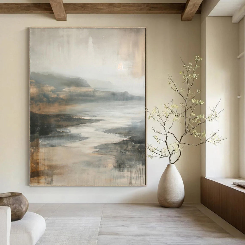 “Muted Tonal Landscape Abstract” - Atmospheric Landscape Painting On Canvas PT1001