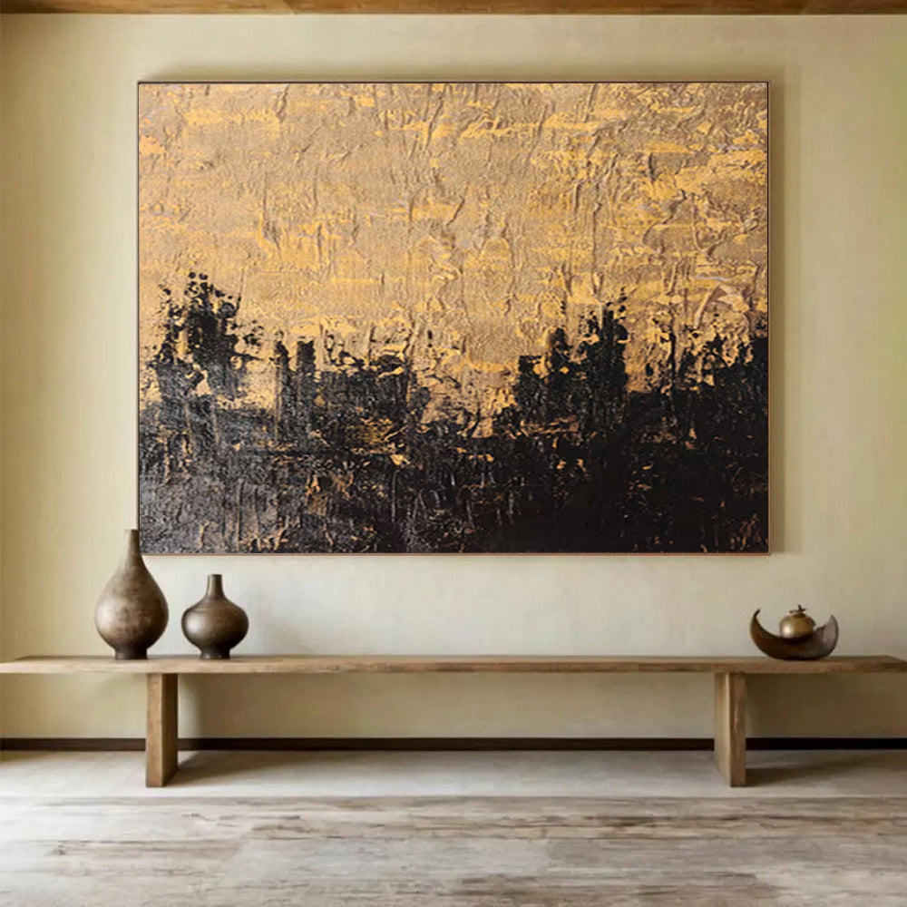 Gold & Black Textured Abstract Painting On Canvas DKS020