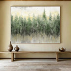 “Misty Forest in Greens and Yellows” - Impressionistic Landscape Painting On Canvas PT065