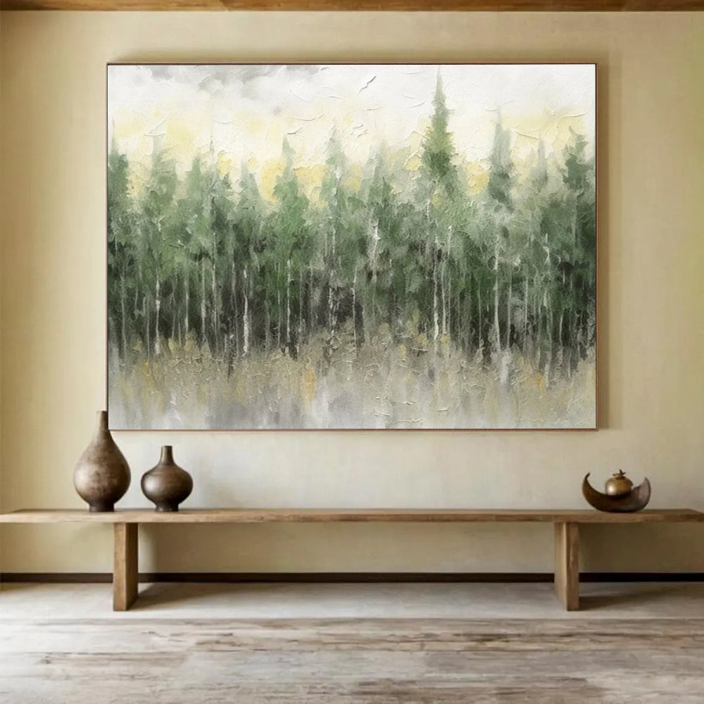 “Misty Forest in Greens and Yellows” - Impressionistic Landscape Painting On Canvas PT065