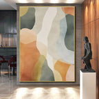 “Earth - Toned Wavy Abstraction” - Earth - Toned, Beige, Gray, Green Abstract Painting On Canvas PS0761