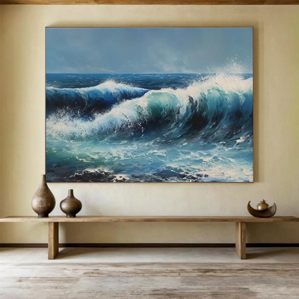 Vibrant Ocean Waves in Blues - Realistic Seascape Painting On Canvas DKS324