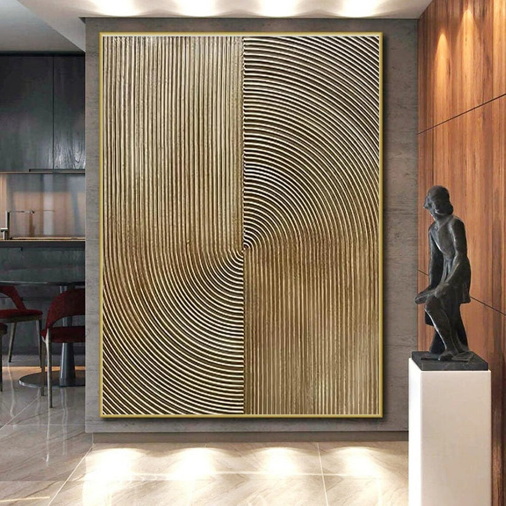 Golden Curved Lines, "Ripple Harmony" – Minimalist Abstract Painting On Canvas PS0885