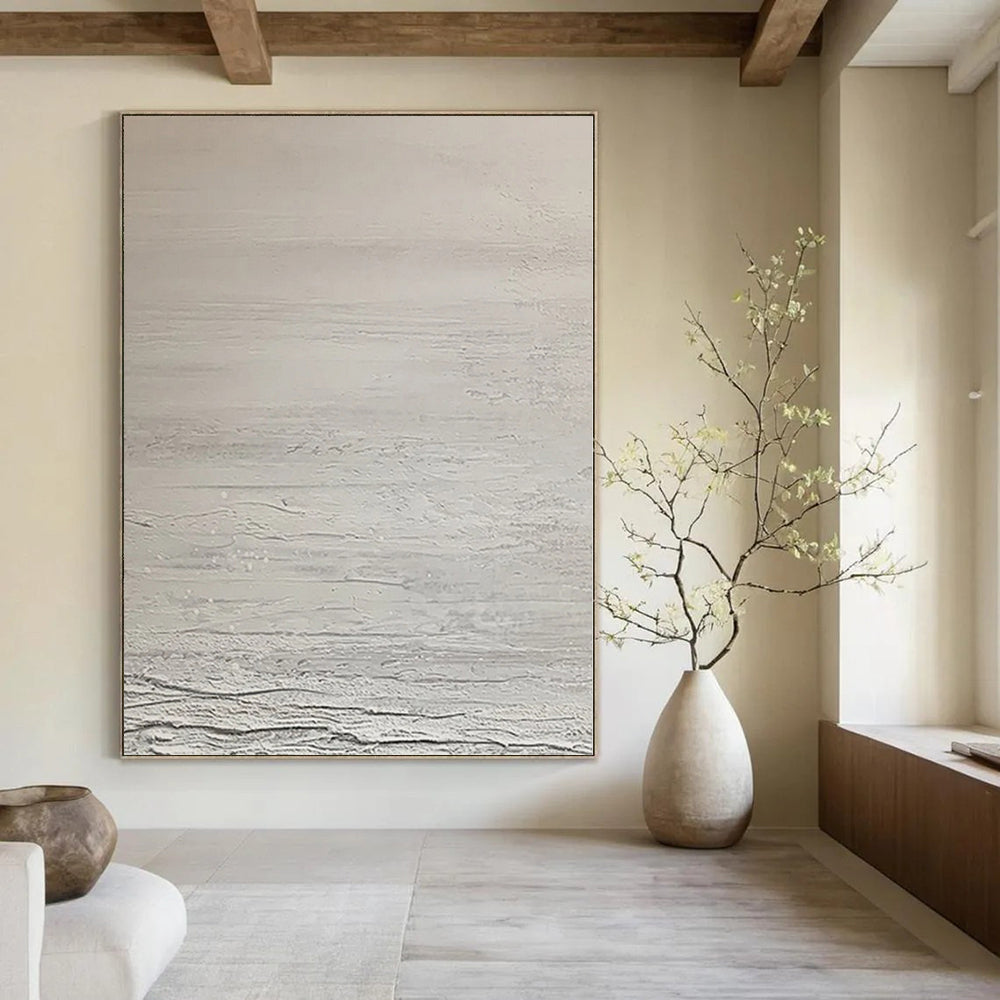 “Light Gray Textured Minimalist” - Subtle Abstract Painting On Canvas PS0124