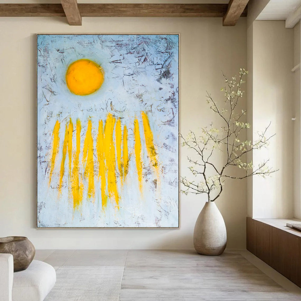“Yellow Sun and Rays” - Abstract Landscape Painting On Canvas PT2377