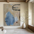 Beige, Blue, Black, White with Scribbled Marks "Vintage Journal" Abstract Painting On Canvas PS1414
