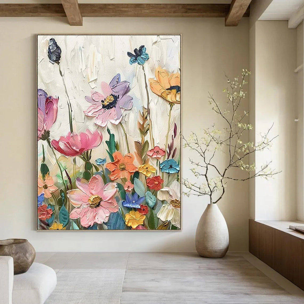 “Textured Colorful Wildflowers” - Impasto Floral Painting On Canvas PT2241