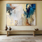 “Blue And Gold Abstract Interplay” - Luxe Abstract Painting On Canvas DKS512